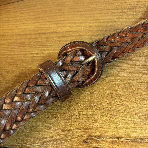 VTG Brown Cognac Woven Braided Leather Belt Made in Uruguay Mens 36 -90 Unisex - Picture 7 of 7